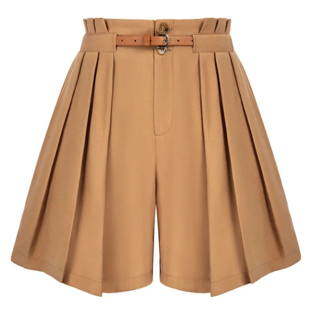 NWT - Pleated Front High Waist Wide Leg Khaki Shorts with Belt - Size XL